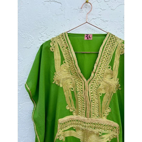 Z&L Womens Beautiful Boho Caftan Midi Dress Green Size Medium to Large - Picture 5 of 8